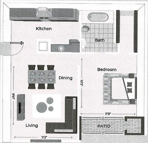 Studio 1 Bath Model Floor Plan A1