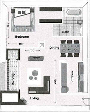 1 Bedroom 1 Bath Model Floor Plan A4