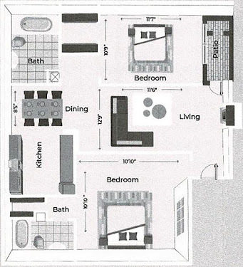 2 Bedroom 2 Bath Model Floor Plan B2